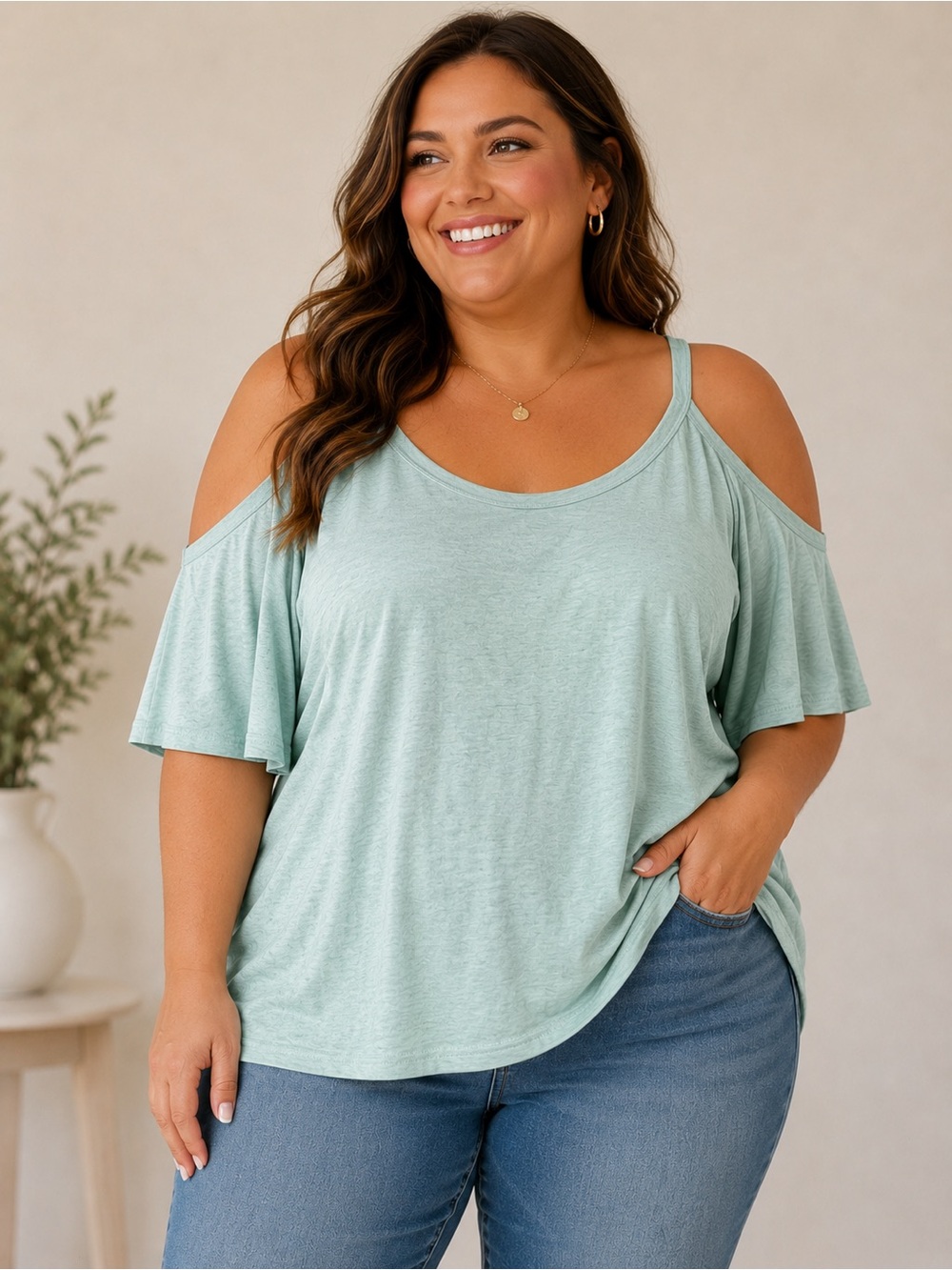 A.gain Cold-Shoulder Plus Size Top Size 2X